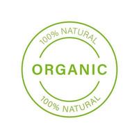 Icona della linea verde organica al 100%. adesivo alimentare bio sano. timbro prodotto naturale. segno di contorno di cibo vegano prodotto ecologico. segno ecologico foglia organica. illustrazione vettoriale isolata.