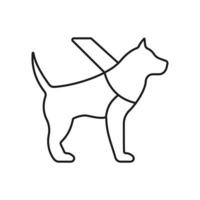 icona della linea del servizio di cane guida per non vedenti. simbolo del cane guida. cane addestrato labrador animale domestico al guinzaglio dell'imbracatura per camminare occhio disabile contorno pittogramma. illustrazione vettoriale isolata.