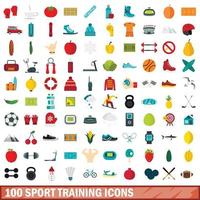 100 set di icone di allenamento sportivo, stile piatto vettore