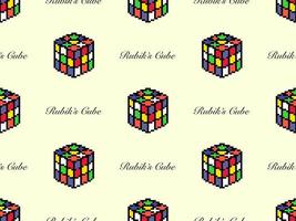 Cubo di Rubik personaggio dei cartoni animati motivo senza cuciture su sfondo giallo. stile pixel vettore