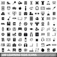100 set di icone per bambini di apprendimento, stile semplice vettore