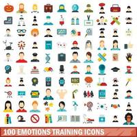 100 icone di allenamento di emozioni impostate, stile piatto vettore