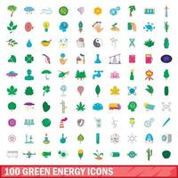 100 icone di energia verde impostate, stile cartone animato vettore