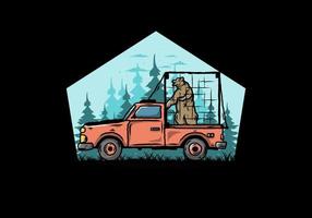 grande orso in gabbia sull'illustrazione dell'auto vettore