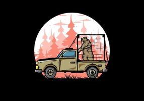 grande orso in gabbia sull'illustrazione dell'auto vettore