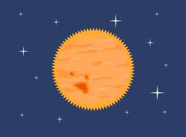 illustrazione vettoriale del sole con cielo notturno stellato scuro nello spazio con macchie solari e raggi per l'astronomia, la scienza dell'astrofisica solare o l'educazione degli elementi grafici