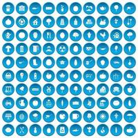 100 icone di alimenti naturali impostate in blu vettore
