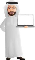 uomo d'affari arabo che tiene un computer portatile vettore