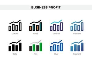 icona di profitto aziendale in stile diverso. icone vettoriali di profitto aziendale progettate in stile contorno, solido, colorato, pieno, sfumato e piatto. simbolo, illustrazione del logo. illustrazione vettoriale