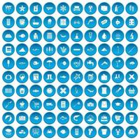 100 icone di pesce impostate in blu vettore