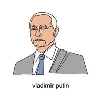 disegno continuo di una linea di vladimir putin. il presidente della Russia dal 2012 vettore