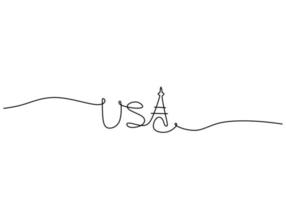 un disegno a linea continua del giorno dell'indipendenza americana con il logo degli Stati Uniti vettore