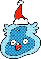 illustrazione in stile fumetto di un germe che indossa il cappello di Babbo Natale vettore