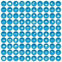 100 icone di oceanologia impostate in blu vettore
