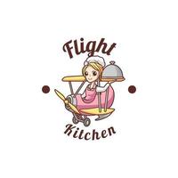 disegno dell'illustrazione di vettore del concetto del logo dello chef dell'aeroplano