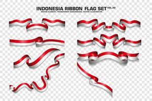 set di bandiere a nastro indonesiano, design dell'elemento, stile 3d. illustrazione vettoriale