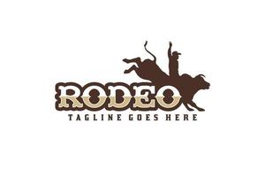 tipografia del rodeo con silhouette del cavaliere del toro per il design del logo matador vettore