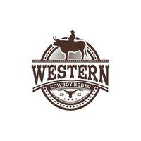 design del logo dell'emblema del cavaliere del toro di bufalo vintage vettore