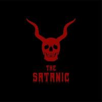 teschio cornuto per l'ispirazione del design del logo satanico del diavolo del demone vettore