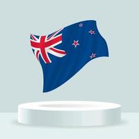 bandiera della Nuova Zelanda. Rendering 3d della bandiera esposta sul cavalletto. sventola bandiera in moderni colori pastello. disegno di bandiera, ombreggiatura e colore su livelli separati, ordinatamente in gruppi per una facile modifica. vettore