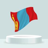 bandiera della Mongolia. Rendering 3d della bandiera esposta sul cavalletto. sventola bandiera in moderni colori pastello. disegno di bandiera, ombreggiatura e colore su livelli separati, ordinatamente in gruppi per una facile modifica. vettore