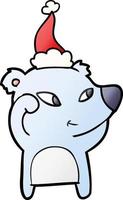 simpatico cartone animato sfumato di un orso che indossa il cappello di Babbo Natale vettore