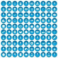 100 icone di dessert impostate in blu vettore