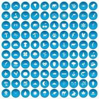 100 icone della natura impostate in blu vettore