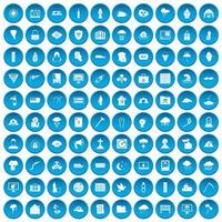 100 icone di disastri naturali impostate in blu vettore