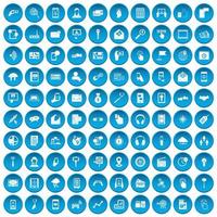 100 icone mobili impostate in blu vettore
