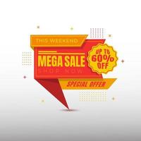 banner di vendita vettoriale giallo rosso. mega vendita, offerta speciale