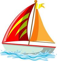 barca a vela rossa sull'acqua in stile cartone animato vettore