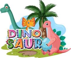 logo della parola dinosauro con vari dinosauri vettore