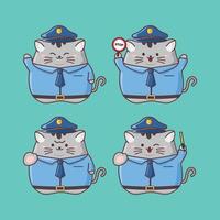 simpatico gatto kawaii con costume da poliziotto vettore