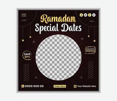 le date speciali di oggi frutti per i banner di cibo del ramadan iftar e il design del modello di post sui social media vettore