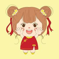 carina ragazza cinese che indossa abiti tradizionali qipao cartone animato vettore