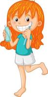 personaggio dei cartoni animati ragazza carina lavarsi i denti vettore