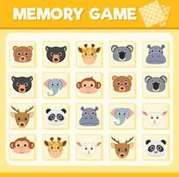 gioco di carte di memoria animali vettore