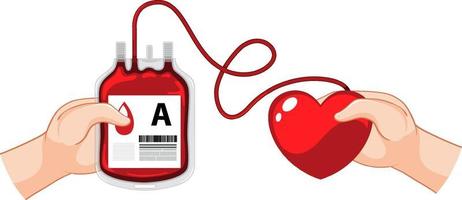 una mano che tiene una sacca di sangue digita una donazione vettore