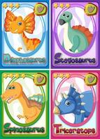 set di carte personaggio dei cartoni animati di dinosauro vettore