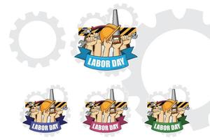 illustrazione vettoriale del logo della festa del lavoro, gran lavoratore, uomo forte, cambiamento del mondo, spirito di lavoro design adatto per l'azienda, sfondo, flayer, adesivo, serigrafia