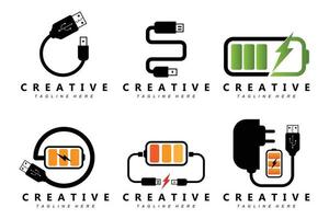 logo batteria set design bundle, illustrazione di carica, icona vettore marchio prodotto