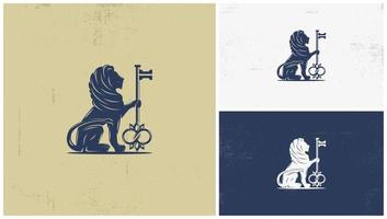 logo del leone con l'illustrazione di tenere una chiave vettore