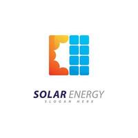 modello di progettazione logo energia solare. logo creativo dell'elettricità elettrica di energia del pannello solare vettore