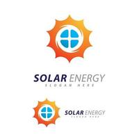 modello di progettazione logo energia solare. logo creativo dell'elettricità elettrica di energia del pannello solare vettore