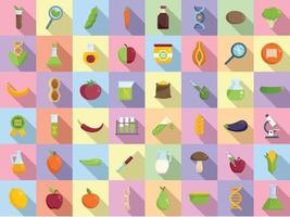 icone alimentari OGM impostate vettore piatto. mais antibiotico