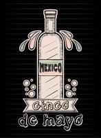 schizzo di una bottiglia di tequila con ornamenti vintage cinco de mayo vector