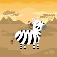 illustrazione vettoriale. una zebra cammina nella savana. illustrazione vettoriale per bambini. biglietto di auguri o poster per asilo nido o bambini, design di vestiti per bambini in vettoriale.