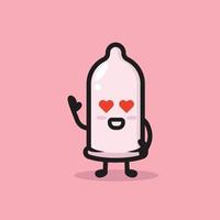 simpatico preservativo mascotte amore e tema romantico vettore