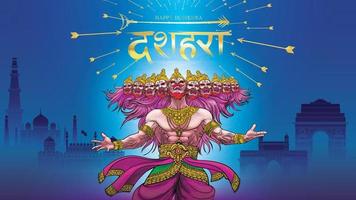 illustrazione vettoriale creativa di lord rama che uccide ravana nel felice festival del poster di dussehra navratri dell'india. traduzione dussehra